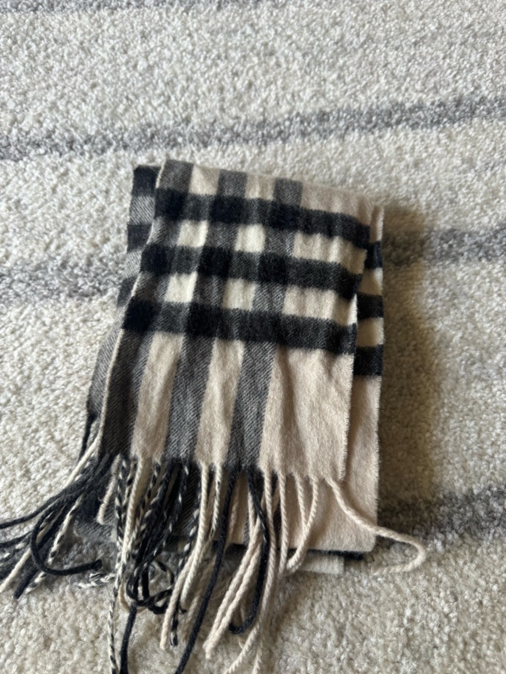 Burberry Classic Check Fringe Scarf in Beige, Black & Red - Picture 6 of 10